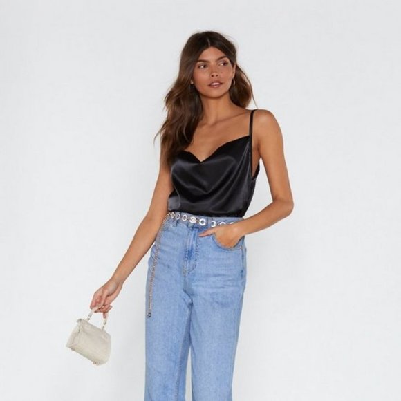 Black Satin Cowl Neck Cami Top - Picture 4 of 4